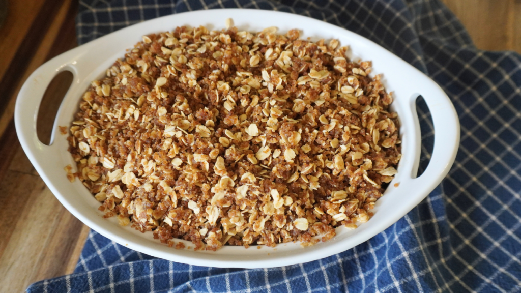 unbaked crisp in baking dish