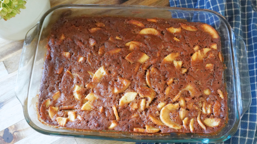 Baked apple cake in pan