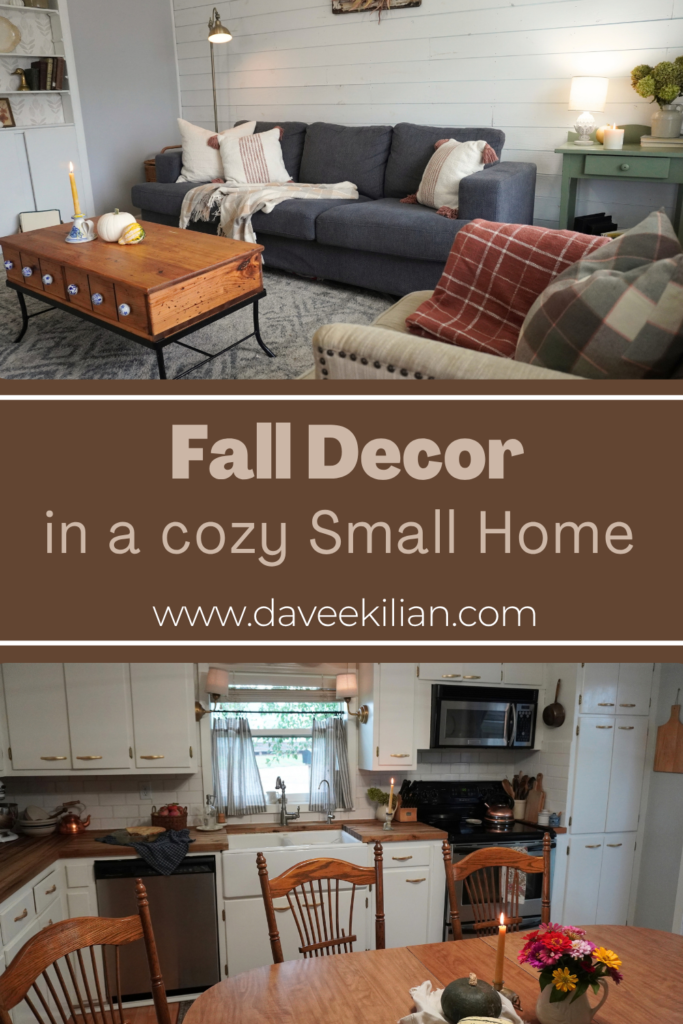 Fall decor pin living room on top and kitchen on bottom